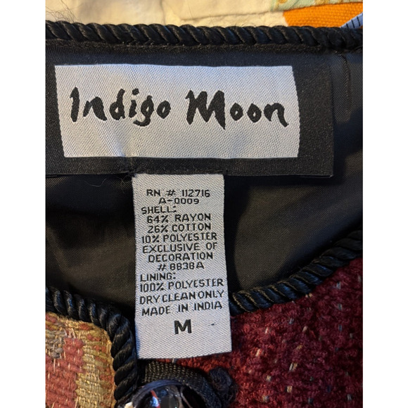Indigo Moon Womens Jacket Patchwork Embroidered Maroon Gold Black M Unique Artsy - Picture 6 of 11